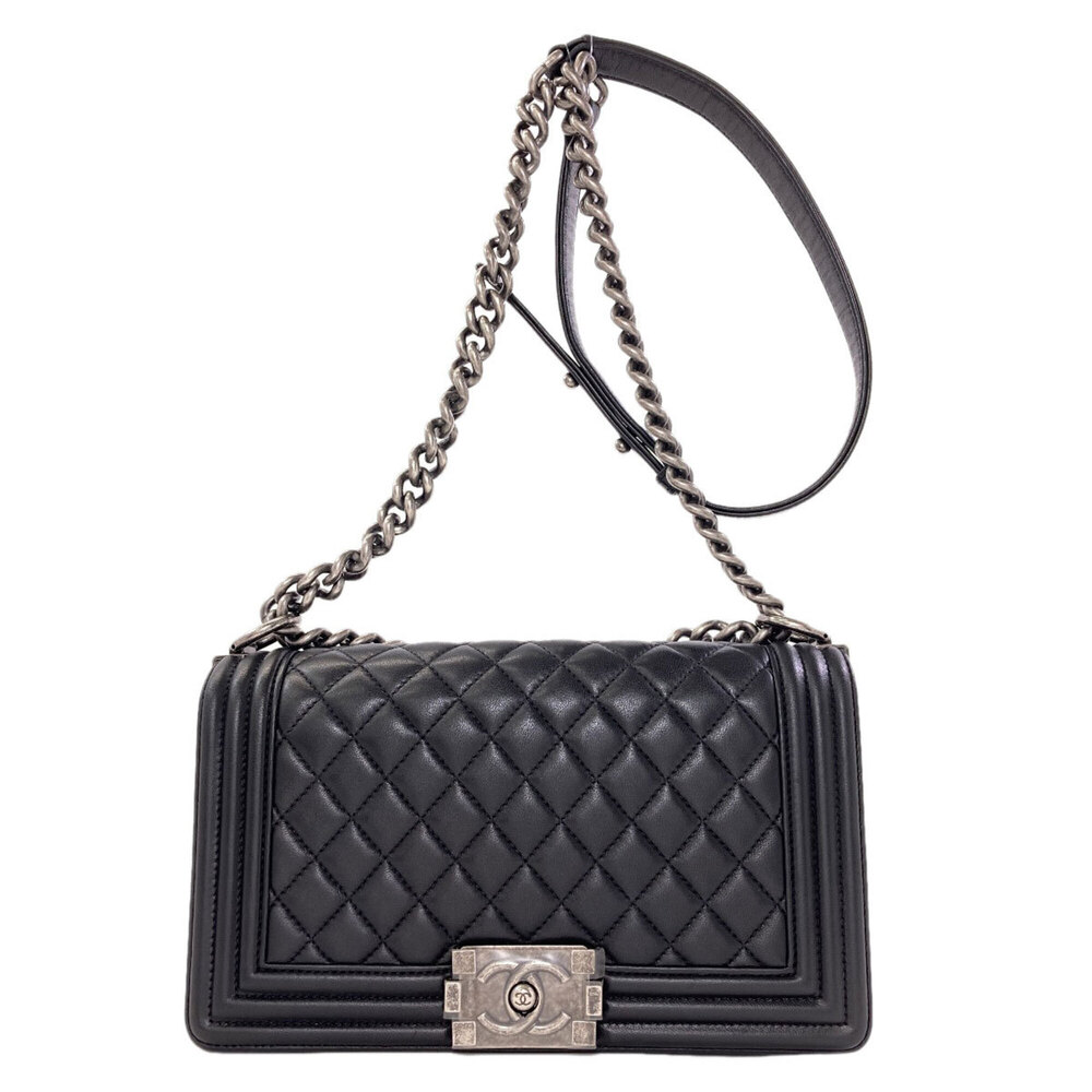 Chanel Boy Shoulder Bag with Silver Hardware, Lambskin Leather, Women's CHANEL